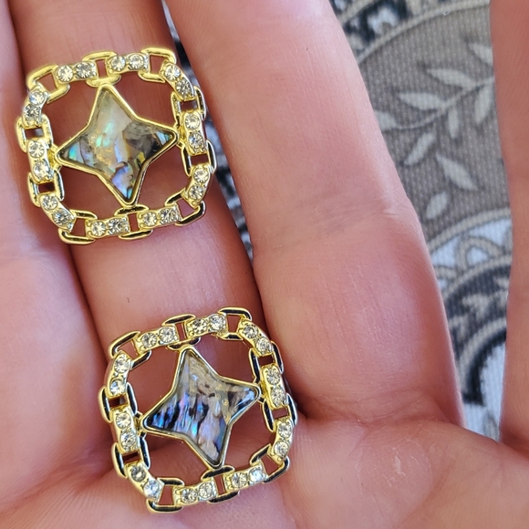 New Gold Wrapped Abalone Shell Stud Earrings. - Picture 12 of 16